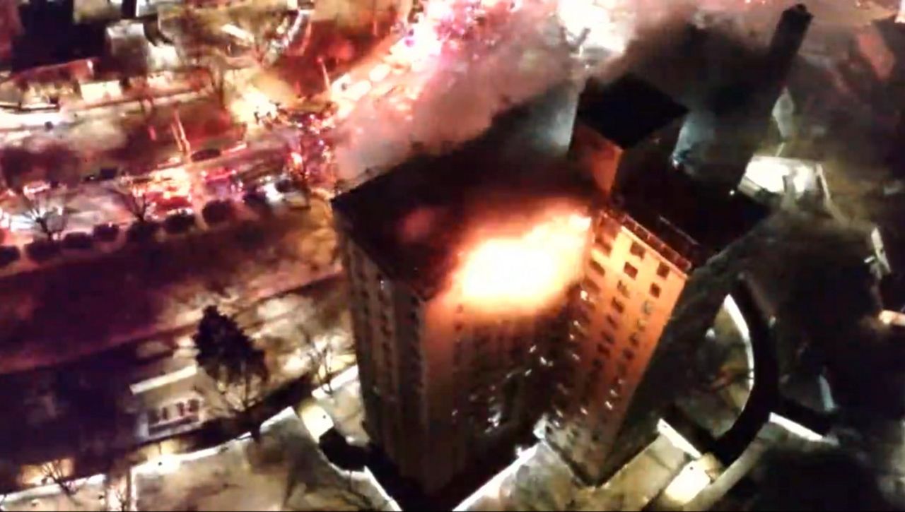 A still image from video of the scene of the fire.