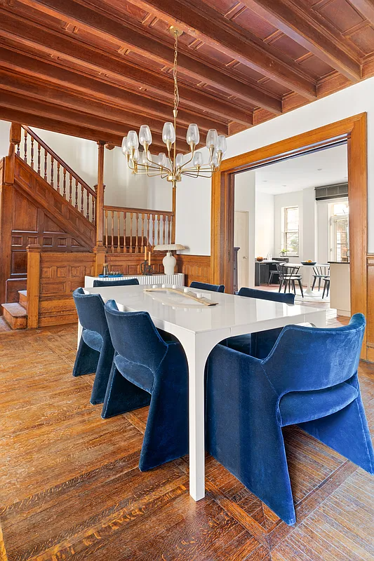 dining room with beamed ceiling