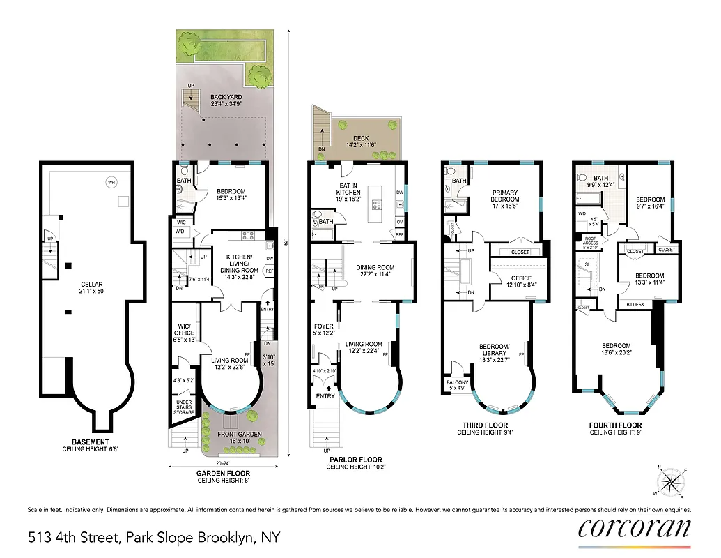 floorplan showing a garden level one bedroom and a triplex above