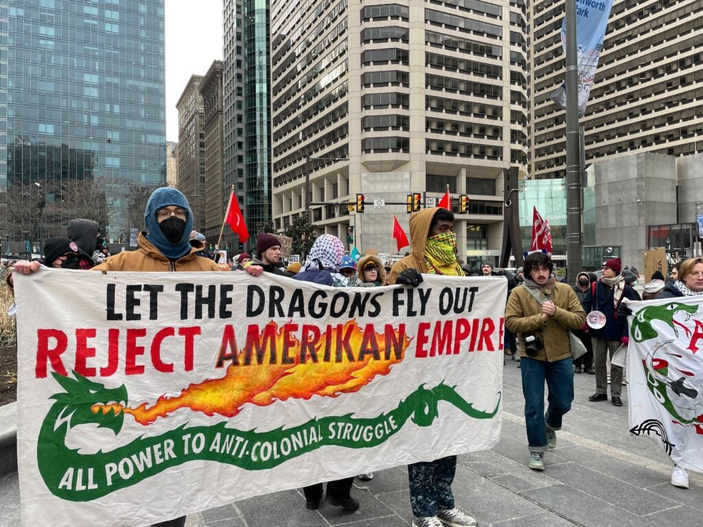 Philadelphians protest U.S. military attacks in Venezuela at a march