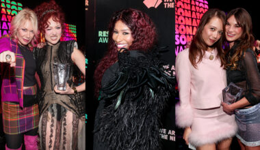 Nancy Wilson and Chappell Roan (left), Chaka Khan (center) and Laufey and Amy Allen (right) at the 2026 Resonator Awards.
