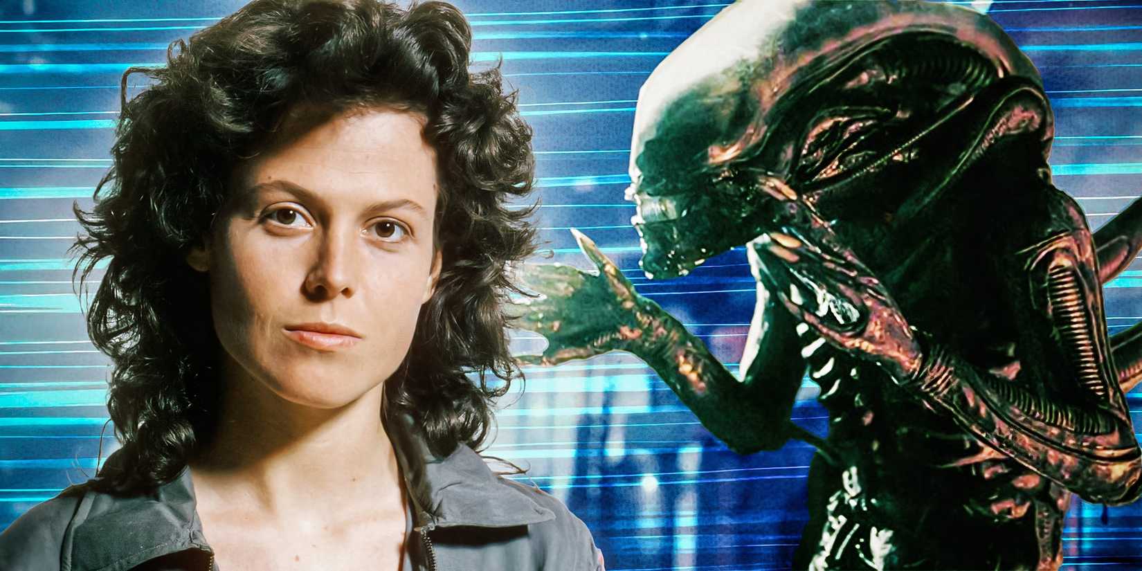 Ellen Ripley (Sigourney Weaver) and the xenomorph from Alien 1979