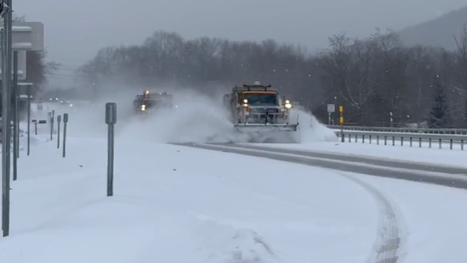 Plows hard at work in Cattaraugus County, New York, clearing snow from roads on Dec. 30, 2025.