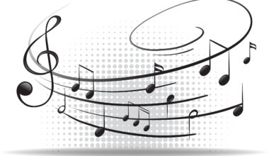 Flowing musical notes with a treble clef