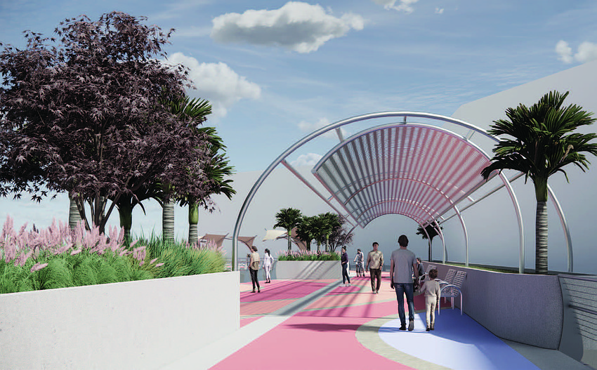 Custom shade structures, benches and landscaping are part of the Southbank Riverwalk extension.