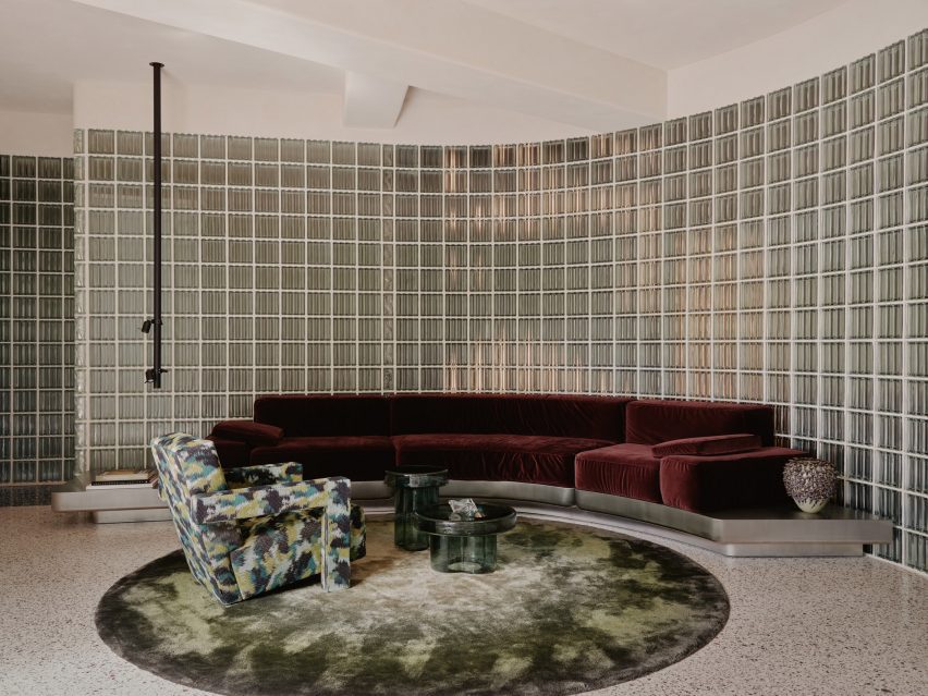 Living space of the apartment informed by Berghain's interior