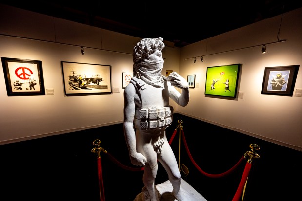 One of the exhibition rooms in "The Art of Banksy: Without Limits" exhibition, which opens Friday, Jan. 30, at the Del Mar Fairgrounds. (Anthony Ginnetti/@echoandemberproductions)