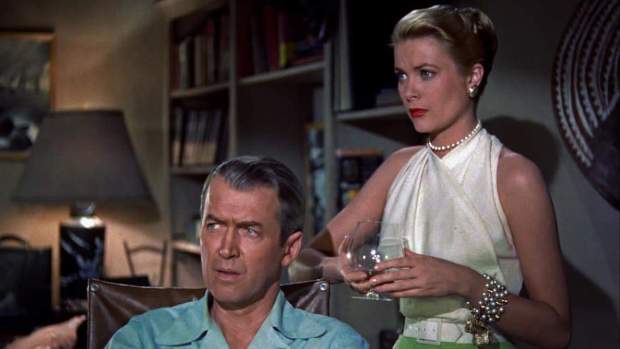 James Stewart and Grace Kelly in Alfred Hitchcock's 1954 thriller "Rear Window." PARAMOUNT PICTURES
