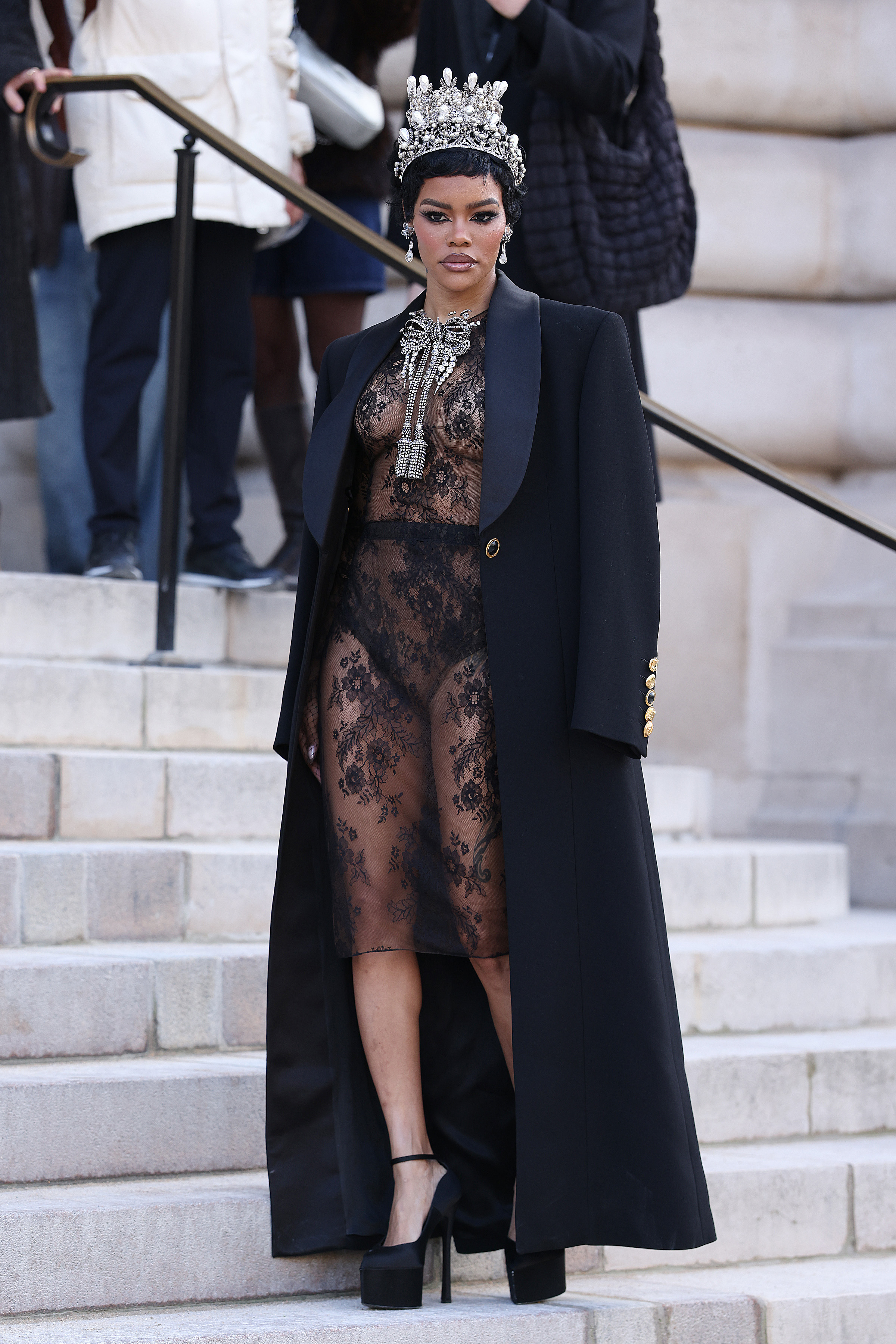 Teyana Taylor attends the Schiaparelli Haute Couture show during Paris Fashion Week.