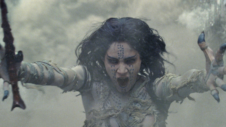 Ahmanet conjuring a storm in The Mummy (2017)