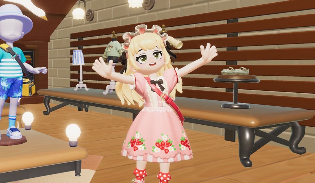 An anime girl spreads her arms.