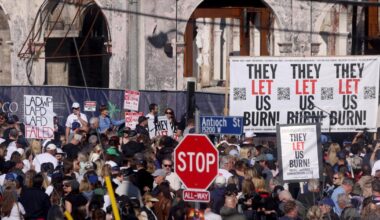 On fire anniversary, Palisades and Altadena residents mourn and protest