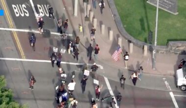 Anti-Trump protesters join 'Free America walkout' in downtown L.A.
