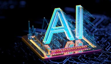 The letters AI in blue lighting.