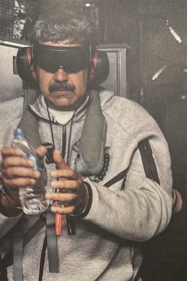 This photo posted by US President Donald Trump to the social platform Truth Social appears to show Nicolas Maduro on board the USS Iwo Jima.