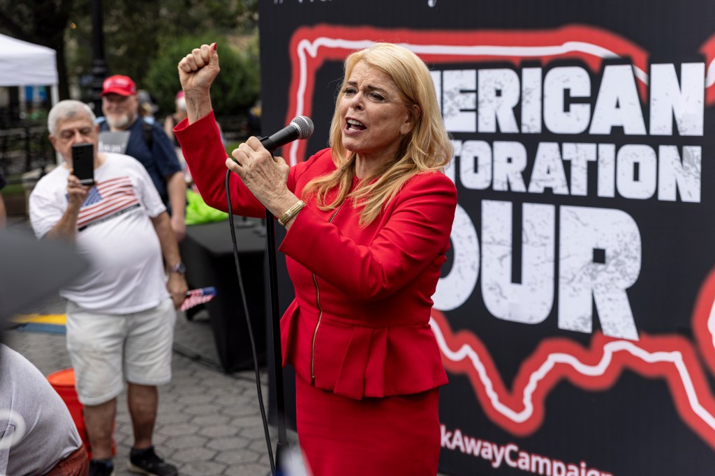 Political Commentator Betsy McCaughey speaks at a Walk Away movement rally.