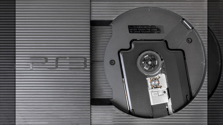 Disc drive open on a Sony PS3