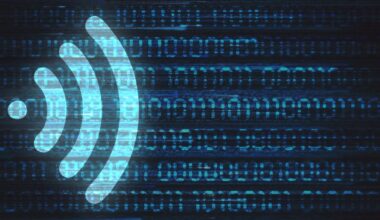 Illustration of a Wi-Fi symbol on a background of ones and zeroes to represent Internet data.