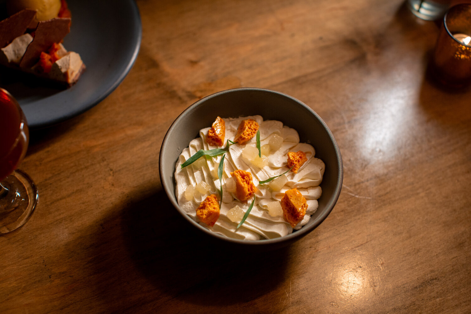 Southwark&rsquo;s Ginger Mascarpone Mousse pairs silky mousse with elderflower sponge cake and caramelized pears.