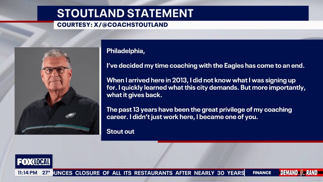 Philadelphia Eagles offensive line coach Jeff Stoutland announces exit