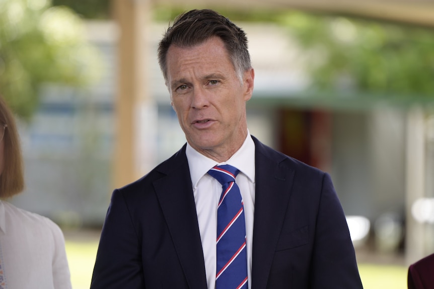 NSW Premier Chris Minns talks to the media