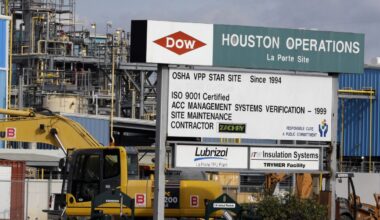 FILE - This Dec. 10, 2015, file photo, shows a Dow Chemical plant in La Porte, Texas. A final federal report has found that a series of failures, including flawed equipment and inadequate safeguards, helped cause a 2014 poisonous gas leak that killed four workers at the Houston-area chemical plant. The U.S. Chemical Safety Board said Tuesday, June 25, 2019, various safety management system deficiencies contributed to the severity of the incident.