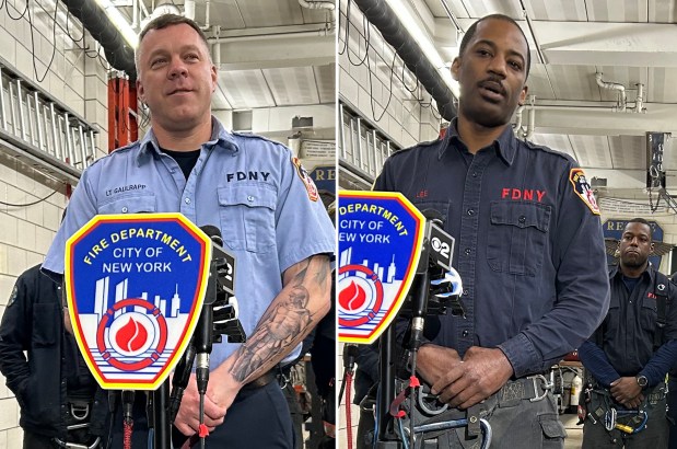 FDNY Lt. Christopher Gaulrapp, left, and Firefighter Khalid Lee are pictured Tuesday, Feb. 17, 2026, in Manhattan, New York. (Kerry Burke / New York Daily News)