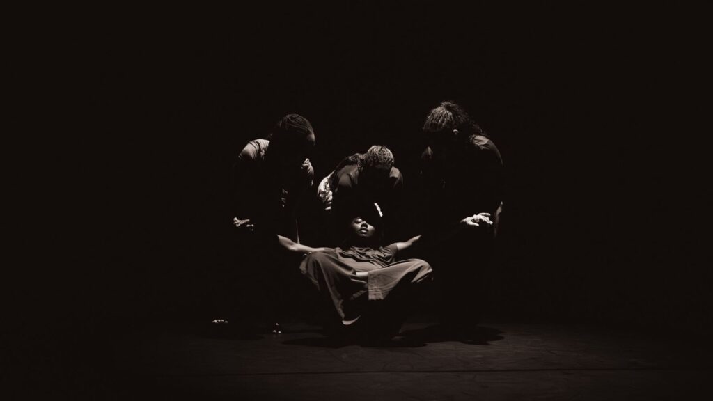 Emara Vonaé Neymour Jackson, Marirosa Crawford, Jayde Elise Woodard and Hannah Robertson   "Spectacle of Ritual" choreography by Marcella Lewis - Photo by Maya Guice.