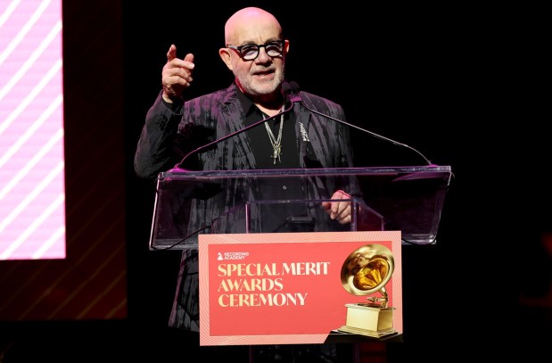 Bernie Taupin, Elton John's longtime songwriting partner, was one of the honorees Saturday at the Grammy Special Merit Awards Ceremony in Los Angeles. (Monica Schipper/Getty Images for The Recording Academy)
