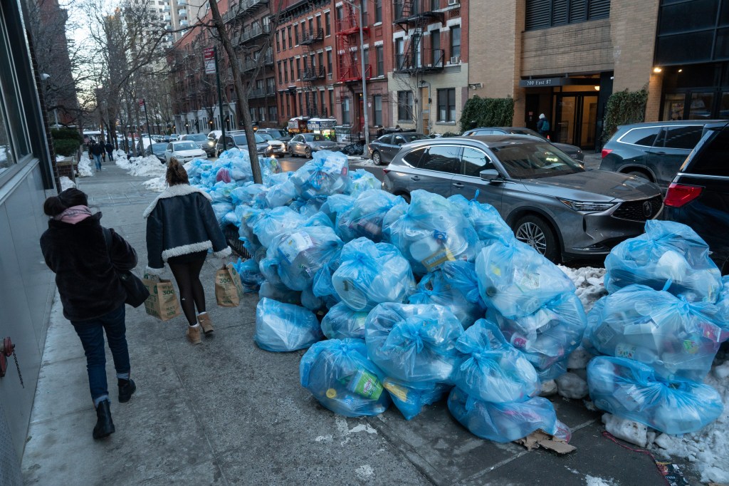 Garbage piles up on NYC streets along with snow as storm vexes sanitation department