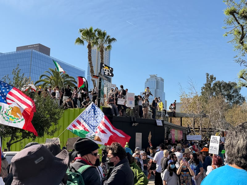 Thousands of protesters gathered in downtown Los Angeles on Jan. 30 to call for Immigrations and Customs Enforcement agents to leave American cities.