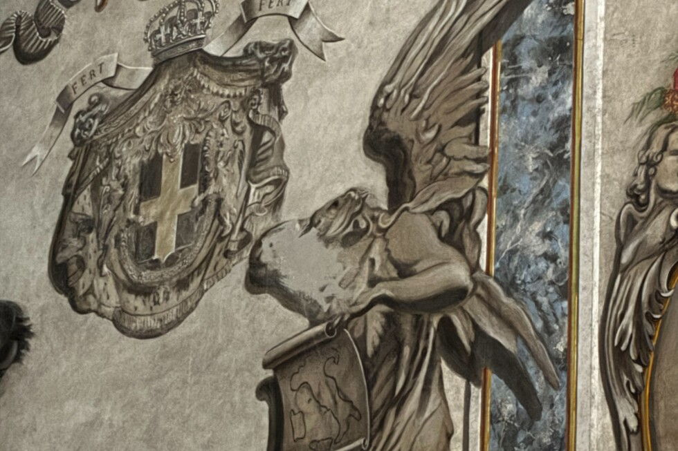 An angel resembling Italian Premier Giorgia Meloni has had its face painted over