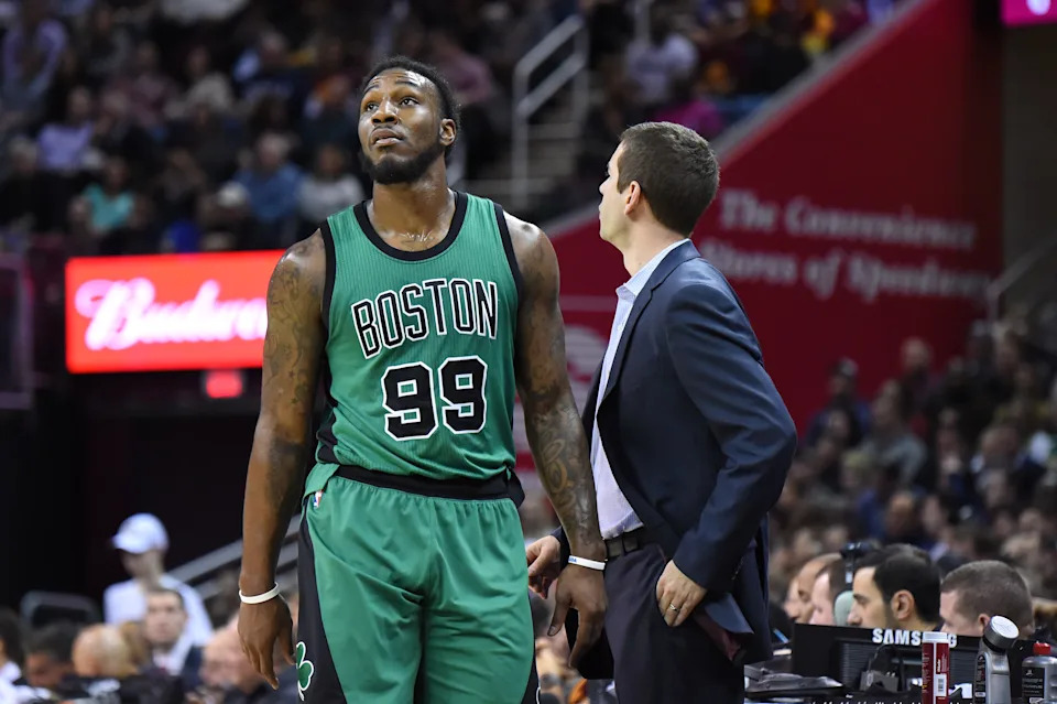 CLEVELAND, OH - FEBRUARY 5: Jae Crowder #99 of the Boston Celtics and head coach, Brad Stevens during the game on February 5, 2016 at Quicken Loans Arena in Cleveland, Ohio. NOTE TO USER: User expressly acknowledges and agrees that, by downloading and or using this Photograph, user is consenting to the terms and conditions of the Getty Images License Agreement. Mandatory Copyright Notice: Copyright 2016 NBAE (Photo by Brian Babineau/NBAE via Getty Images)