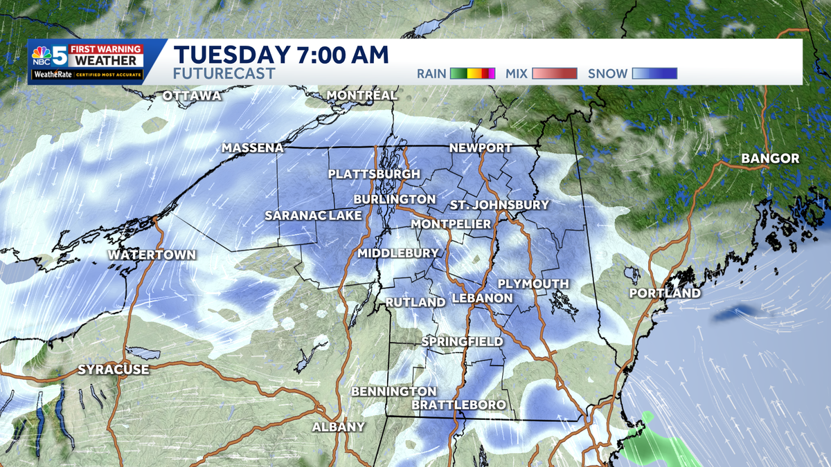Light snow and slick travel possible Tuesday in Vermont, New York