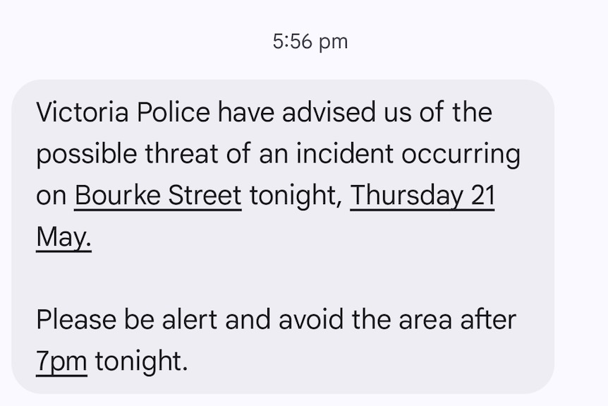 A text received by Melbourne City Council staff