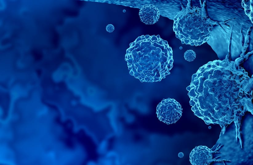 A 3D rendering of cancer cells (Illustrative).