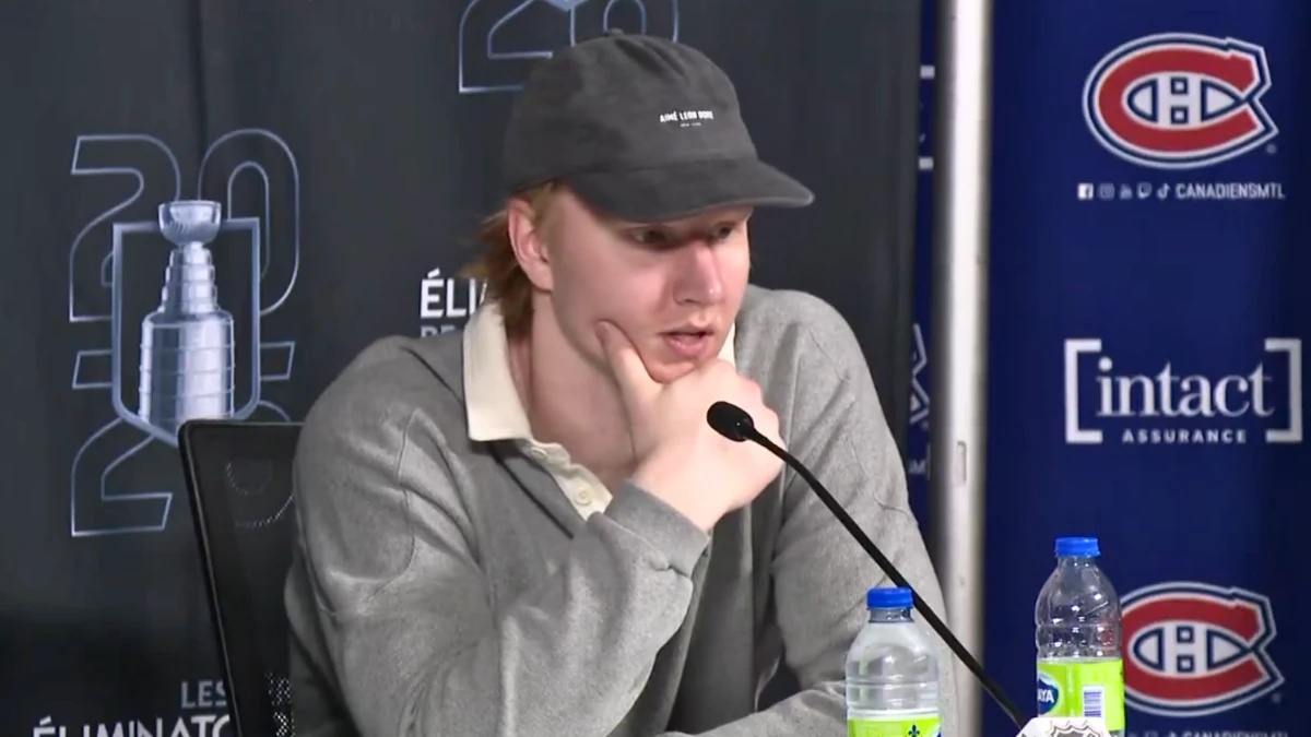 Photo of Buffalo Sabres captain addressing the media after massive Game 6 win in Montreal.