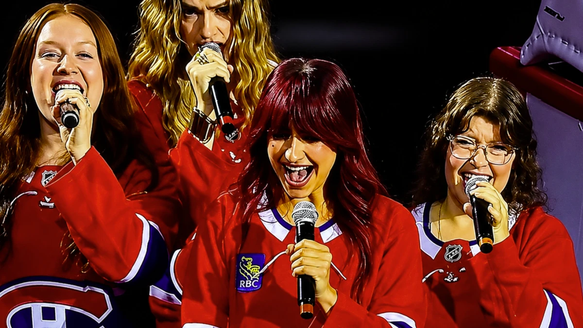 Scene involving the National Anthem singers during the Montreal Canadiens