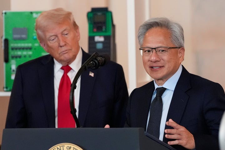 Trump and Huang at the White House in April during an event about investing in America.