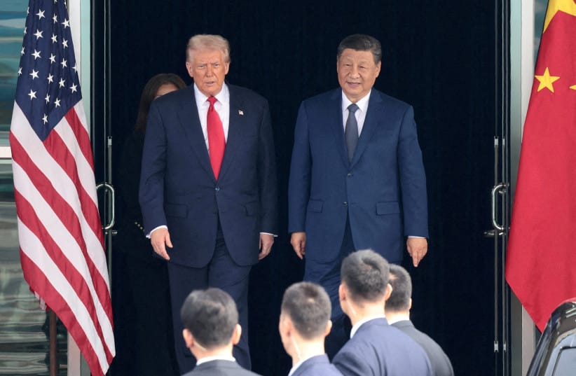 US President Donald Trump and Chinese President Xi Jinping walk as they leave after a bilateral meeting at Gimhae International Airport, on the sidelines of the Asia-Pacific Economic Cooperation (APEC) summit, in Busan, South Korea, October 30, 2025.
