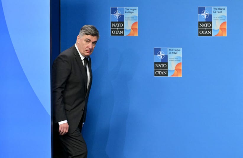 Croatia's President Zoran Milanovic arrives to pose for a photo with NATO Secretary General Mark Rutte and Netherlands' Prime Minister Dick Schoof during the North Atlantic Treaty Organization (NATO) Heads of State and Government summit in The Hague, on June 25, 2025.