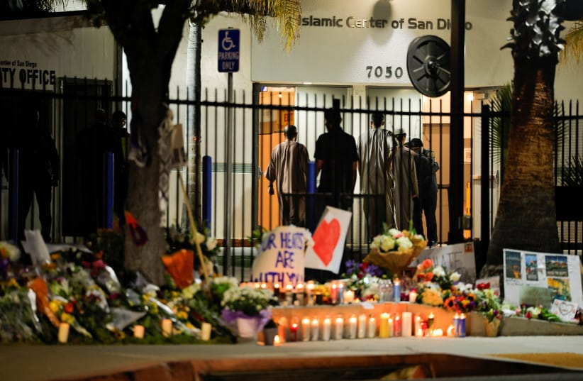 People arrive to take part in an early morning call to prayer at the Islamic Center of San Diego as it opens for the first time following a shooting, in San Diego, California, US, May 20, 2026.