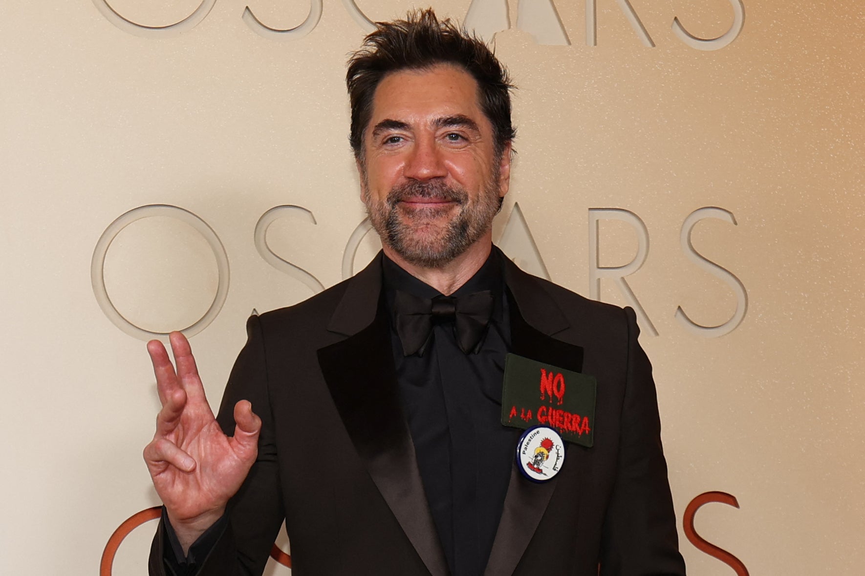 Javier Bardem wore an anti-war patch and a pro-Palestine pin to the 2026 Oscars