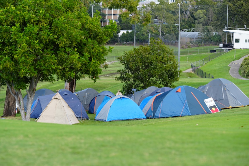 Tents at Victoria Park in Brisbane.