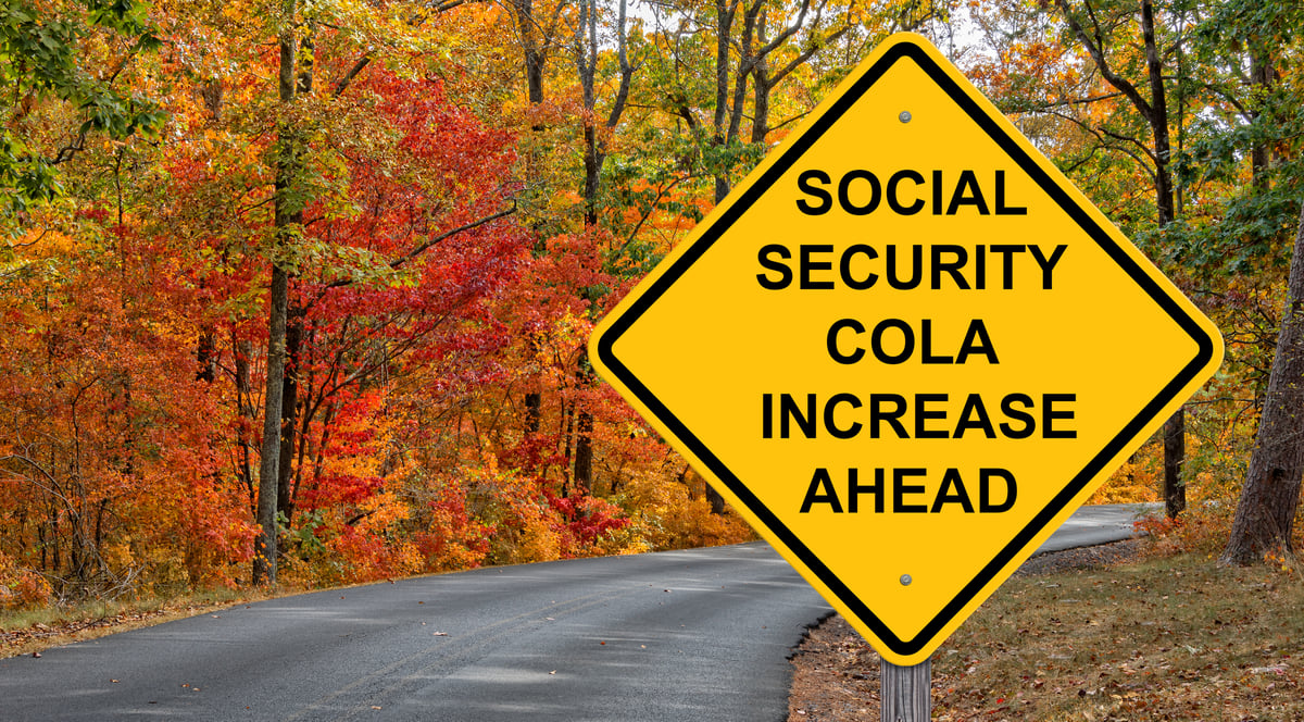 A road sign displaying "Social Security COLA Increase Ahead."