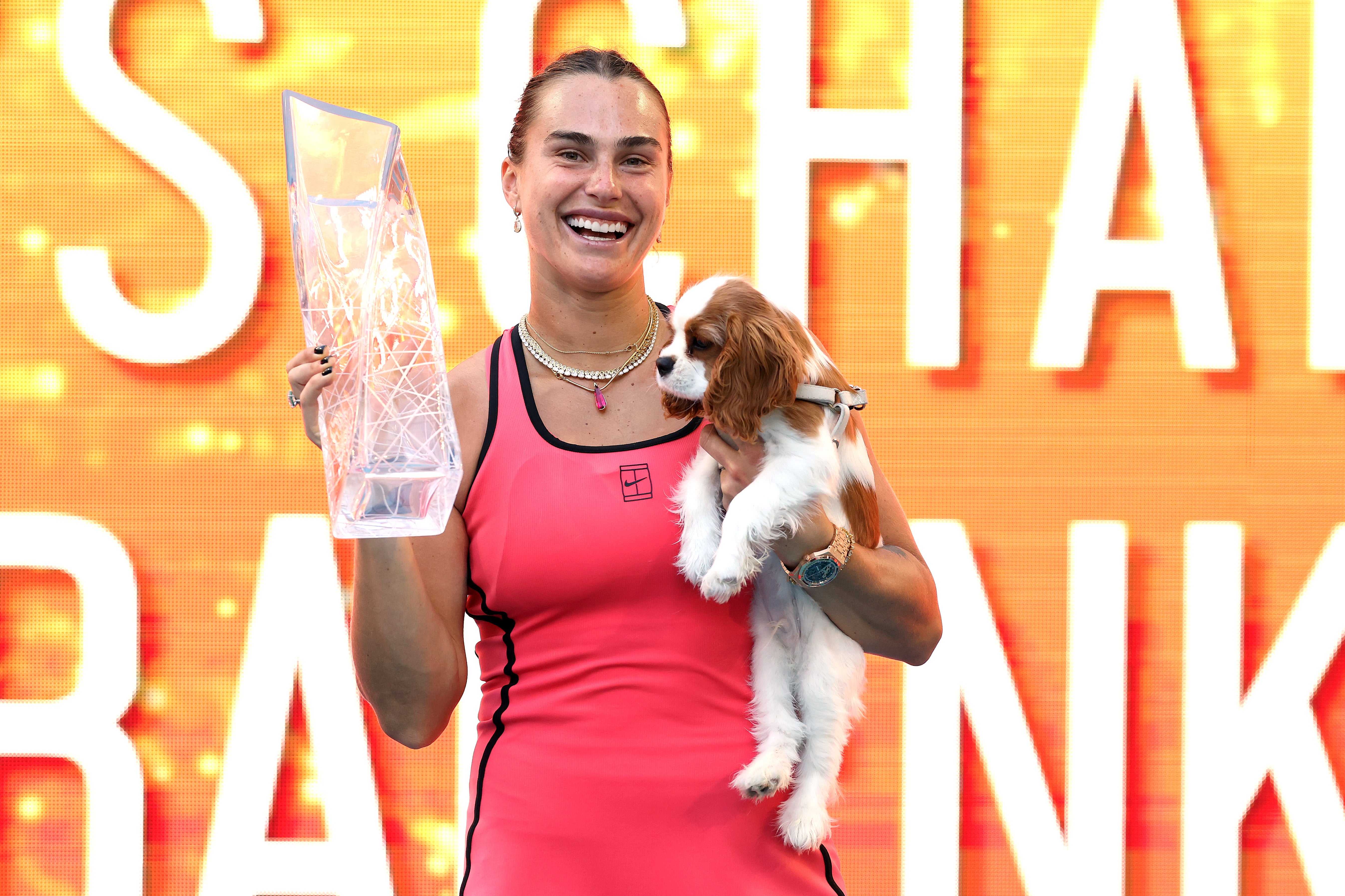 Aryna Sabalenka celebrated her Miami Open win with her dog Ash