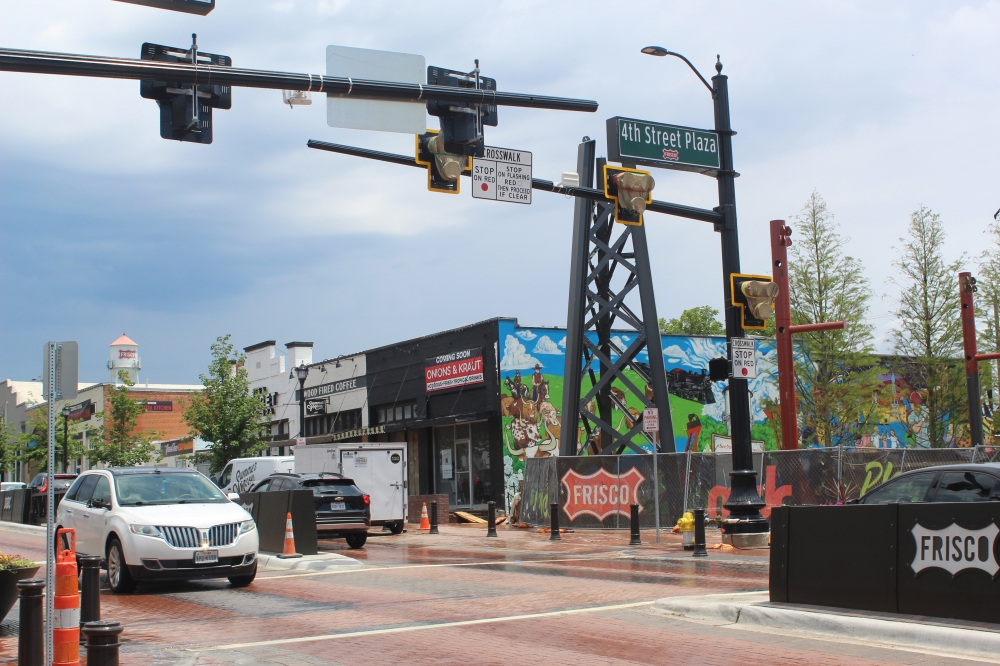 Parts of Frisco's Rail District are still under construction and should be completed later this year. A new transportation service is now available, as on-street parking was removed. (Community Impact staff)