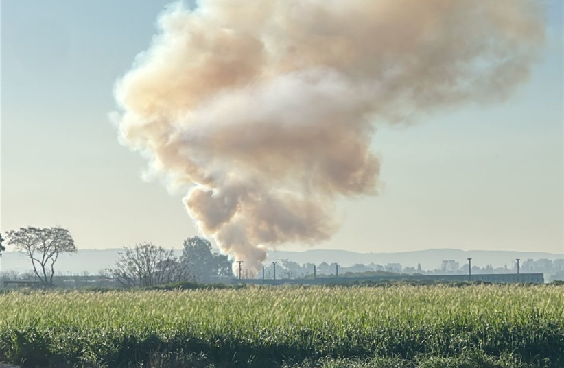 SMOKE FROM a fallen missile fragment after an attack from Iran, March 8, 2026.