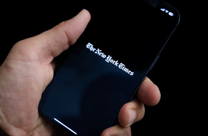 Illustration of The New York Times application displayed on a smartphone held in hand in Corsica France April 18, 2026.