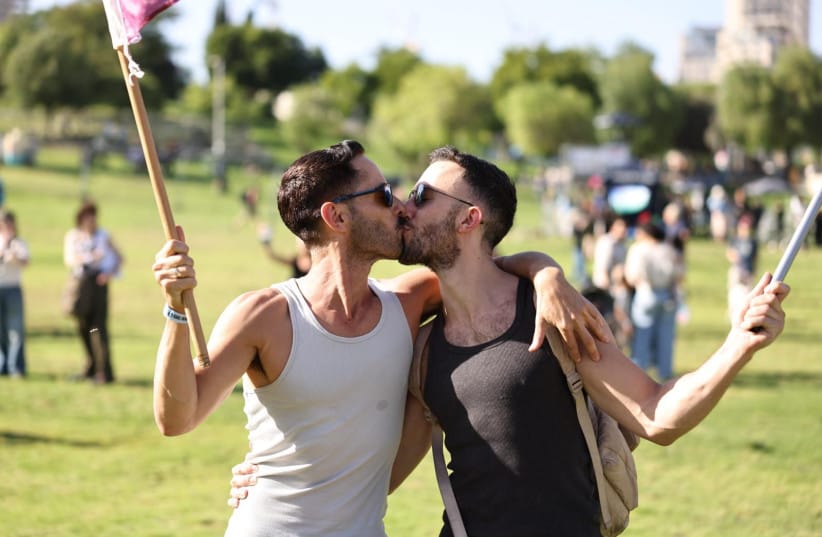 A COUPLE at the Jerusalem Pride Parade, June 4, 2026.